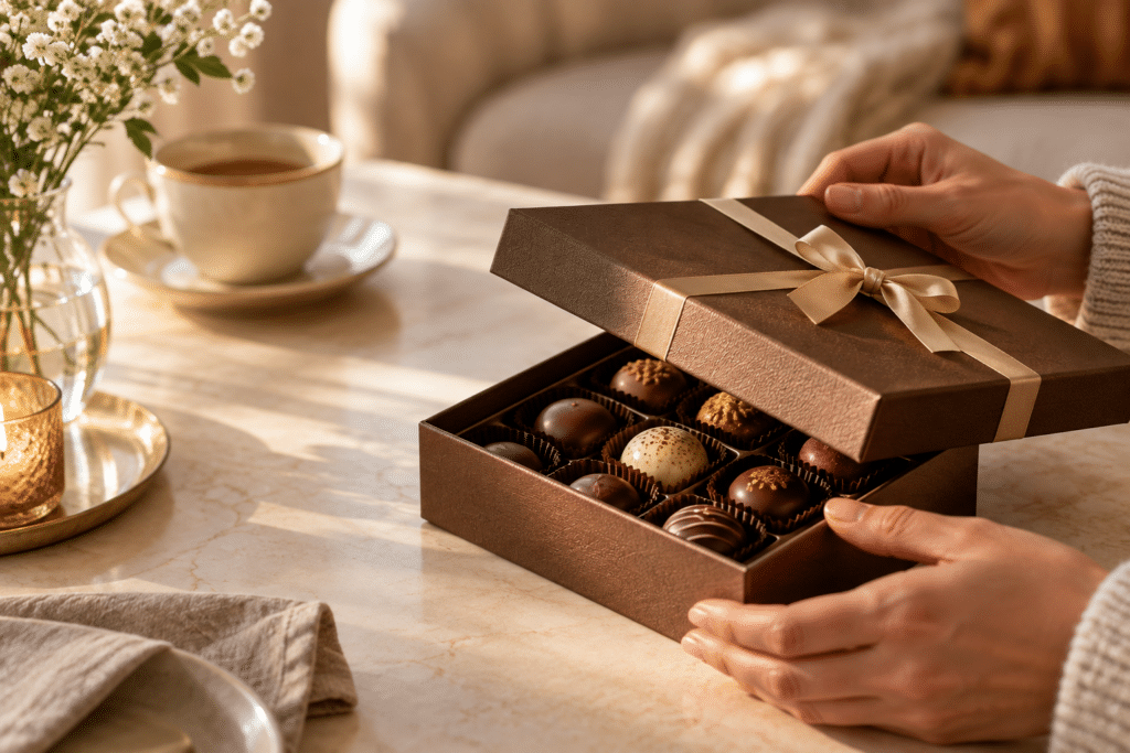 Premium handmade chocolate with detailed chocolate shell