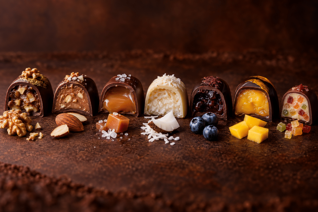 Premium handmade chocolate with detailed chocolate shell