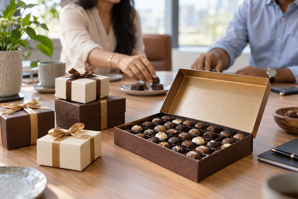 Premium handmade chocolate with detailed chocolate shell