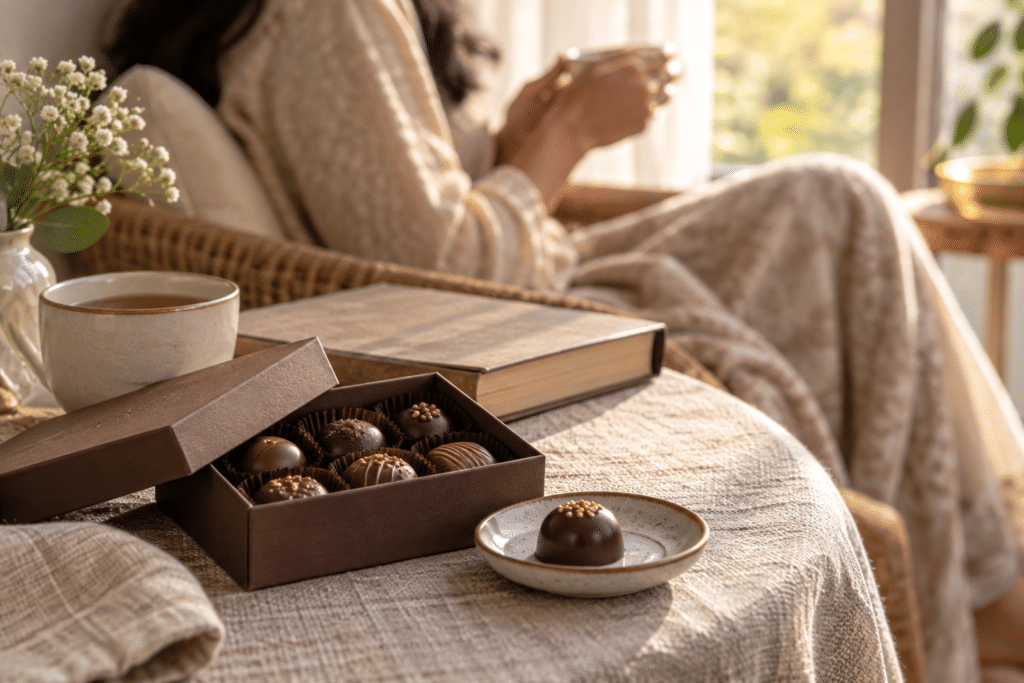 Premium handmade chocolate with detailed chocolate shell