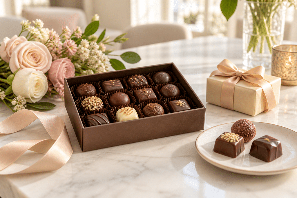 Premium handmade chocolate with detailed chocolate shell
