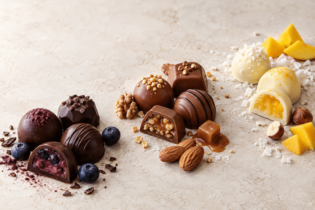 Premium handmade chocolate with detailed chocolate shell