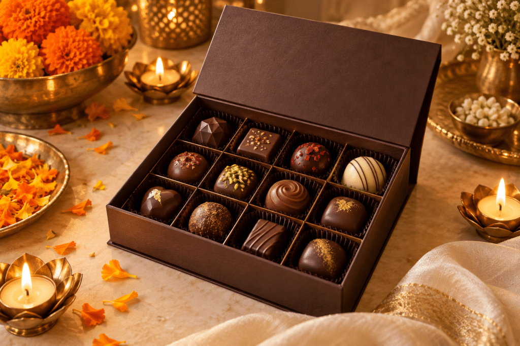 Premium handmade chocolate with detailed chocolate shell